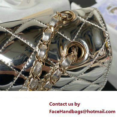 chanel Metallic Mirror Calfskin, Metallic Lambskin  &  Gold-Tone Metal Silver Flap Bag  &  Star Coin Purse AS4649 2024